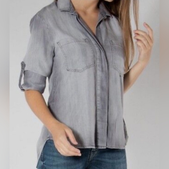 cloth & stone Tops - Antropologie Cloth & Stone Gray Lyocell Button Up Shirt, Size M